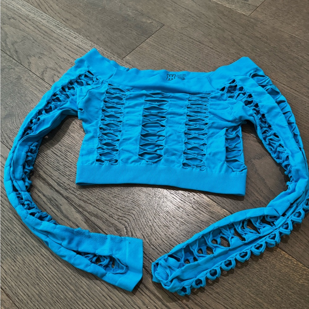 Blue Festival Rave Cutout Detail Top
